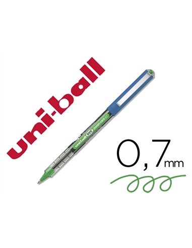 Roller uniball ocean care ecriture moyenne pointe 0,7mm encre liquide verte.