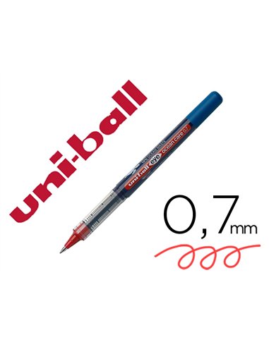 Roller uniball ocean care ecriture moyenne pointe 0,7mm encre liquide rouge.
