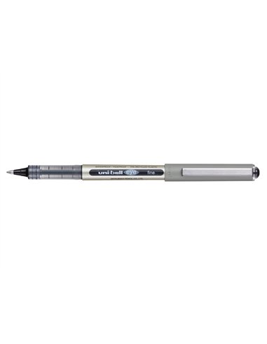 Roller uniball eye plastique recycle encre liquide ecriture moyenne pointe metal coloris noir.