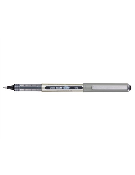 Roller uniball eye plastique recycle encre liquide ecriture moyenne pointe metal coloris noir.