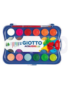 Coffret Giotto de 24 aquarelles 30 mm + pinceau - Couleurs vives, intenses et éclatantes - Haute couvrance - Couleurs assorties