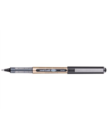Roller uniball eye plastique recycle encre liquide ecriture large pointe metal coloris noir.