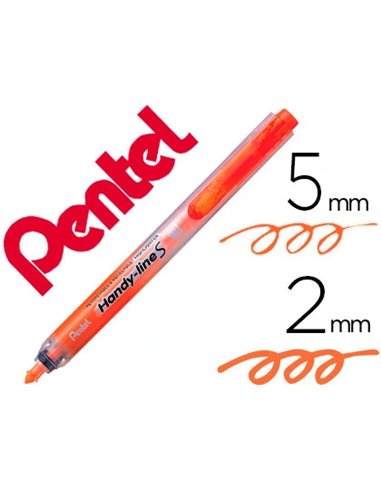 Surligneur pentel handy line s rétractable rechargeable pointe biseautée 1/3.6mm corps fin encre orange.