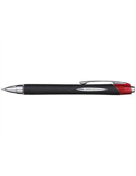 Stylo-bille uniball rétractable jetstream rt écriture moyenne 0.8mm grip antiglisse intégral encre ultra fluide rouge.