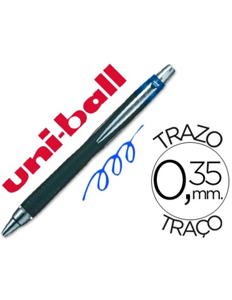 Stylo-bille uniball jetstream rt écriture moyenne 0.8mm encre gel rétractable grip antiglisse agrafe métal coloris bleu.