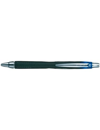Stylo-bille uniball jetstream rt écriture moyenne 0.8mm encre gel rétractable grip antiglisse agrafe métal coloris bleu.