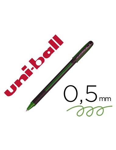 Stylo-bille uniball jetstream 101 pointe moyenne trait 0,5mm encre gel capuchon grip ergonomique coloris vert.