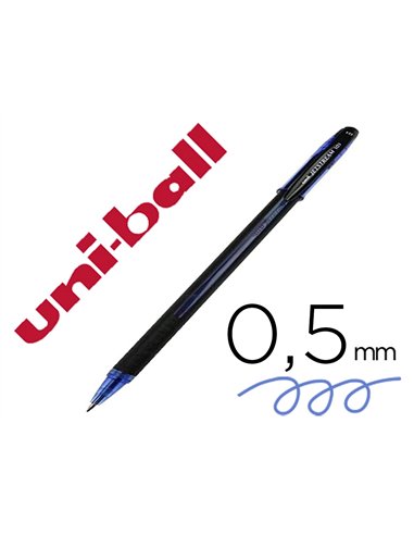 Stylo-bille uniball jetstream 101 pointe moyenne trait 0,5mm encre gel capuchon grip ergonomique coloris bleu.