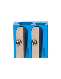 Taille-crayon liderpapel metallique 2 usages coloris bleu.