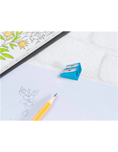 Taille-crayon liderpapel metallique 2 usages coloris bleu.