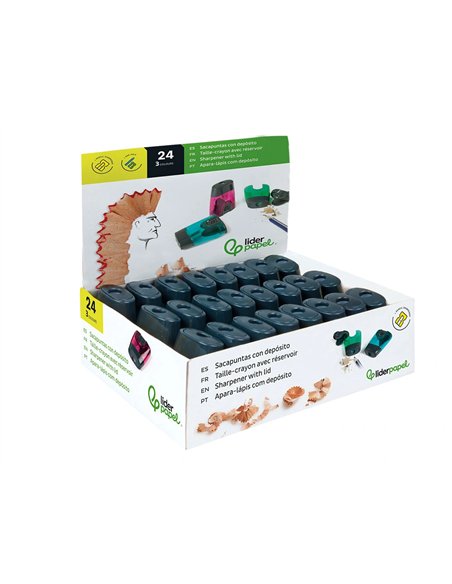 Taille-crayon liderpapel plastique intérieur métal réservoir protecteur de lame 1 usage coloris assortis.