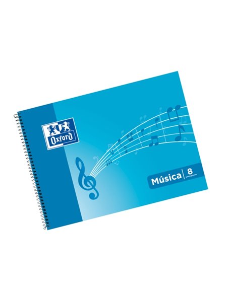 Cahier de musique à spirale Oxford, format paysage 4 pouces, 20 feuilles - 8 portées, interligne 2 mm - Couverture souple - Bleu