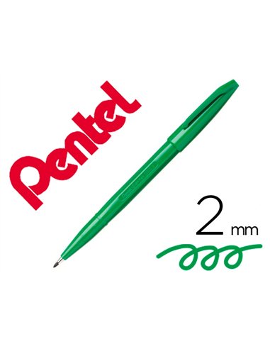 Feutre pentel sign s520 ecriture douce aquarellable pointe moyenne 2mm baguee longue duree encre vert.