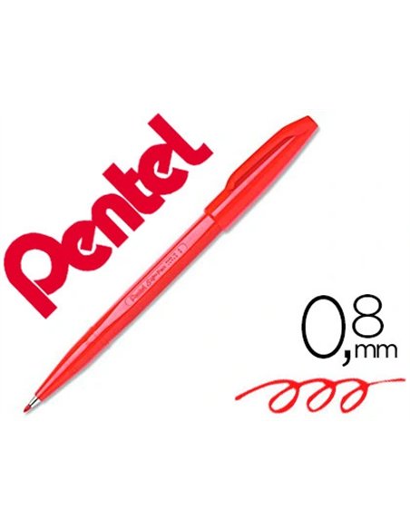 Stylo-feutre pentel sign pen aquarellable écriture large 0.8mm pointe fibre acrylique encre soluble eau coloris rouge.