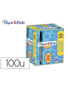 Stylo-bille paper mate inkjoy 100 écriture moyenne 0.7mm ultra douce corps triangulaire résiste bavures noir pack 100u.
