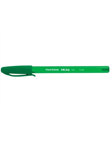 Stylo-bille paper mate inkjoy 100 écriture moyenne 0.7mm ultra douce corps triangulaire résiste bavures coloris vert.