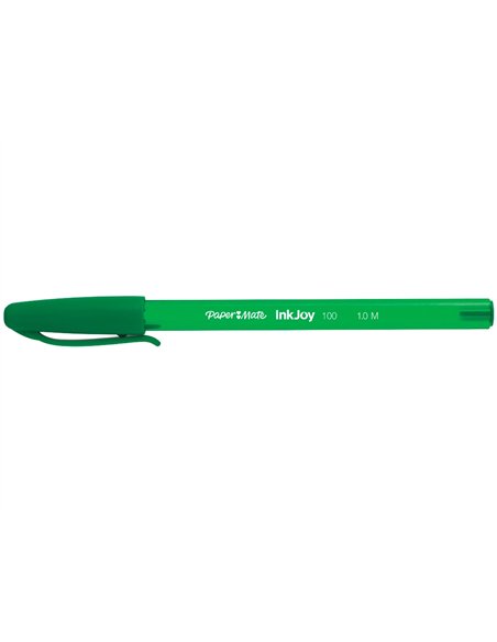 Stylo-bille paper mate inkjoy 100 écriture moyenne 0.7mm ultra douce corps triangulaire résiste bavures coloris vert.