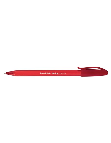 Stylo-bille paper mate inkjoy 100 écriture moyenne 0.7mm ultra douce corps triangulaire résiste bavures coloris rouge.