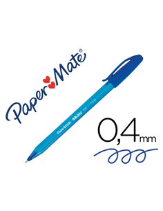 Stylo-bille paper mate inkjoy 100 écriture moyenne 0.7mm ultra douce corps triangulaire résiste bavures coloris bleu.