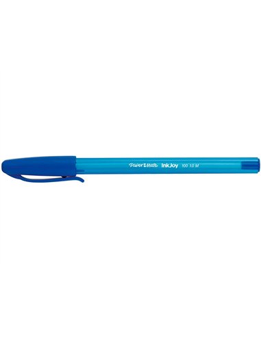 Stylo-bille paper mate inkjoy 100 écriture moyenne 0.7mm ultra douce corps triangulaire résiste bavures coloris bleu.
