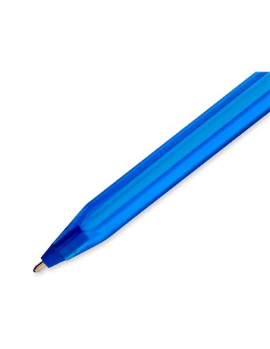 Stylo-bille paper mate inkjoy 100 écriture moyenne 0.7mm ultra douce corps triangulaire résiste bavures coloris bleu.