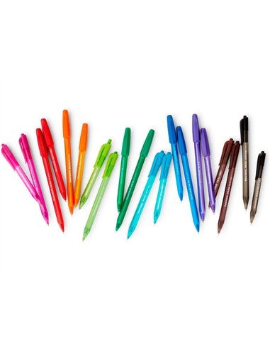 Stylo-bille paper mate inkjoy 100 écriture moyenne 0.7mm ultra douce corps triangulaire résiste bavures coloris bleu.