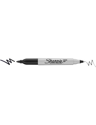 Marqueur permanents sharpie double pointe noir.