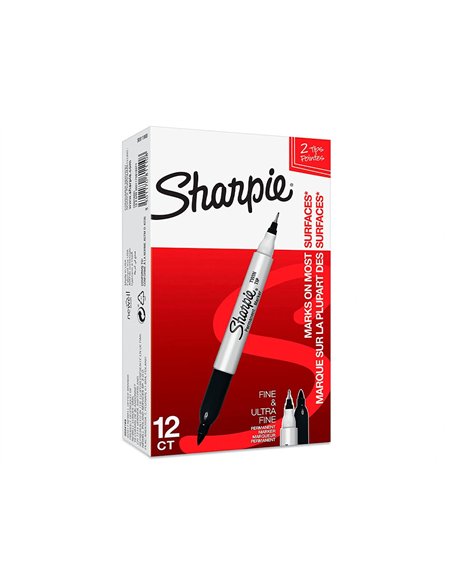 Marqueur permanents sharpie double pointe noir.
