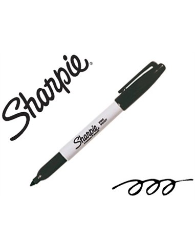 Marqueur sharpie permanent pointe ogive fine 0.9mm sèche rapidement coloris noir.