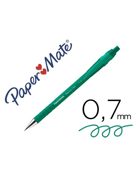 Stylo-bille paper mate flexgrip ultra écriture moyenne 0.7mm encre douce corps strié anti-glisse rétractable vert.