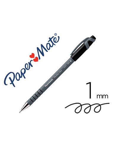 Stylo-bille paper mate flexgrip ultra cap pointe moyenne 1mm clip pratique coloris noir.
