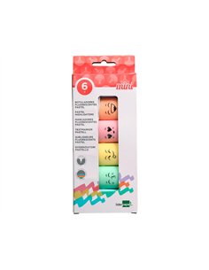Surligneur liderpapel fluorescent mini tracé 1/4mm pointe biseautée coloris assortis pastel blister 6u. 2