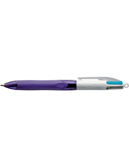 Stylo à bille rétractable Bic 4 couleurs Grip Fashion avec grip - Pointe moyenne 1 mm - Trait 0,4 mm - Encre à base d'huile - Co