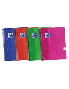 Cahier spirale Oxford School Classic A5+ - Couverture plastique résistante - 1 ligne par page - 50 feuilles - Couleurs assorties