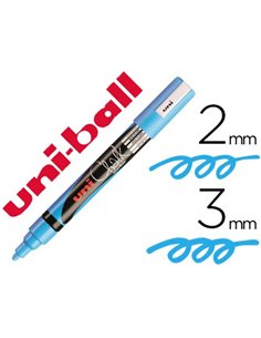 Marqueur uniball craie chalk pointe fine 2/3mm idéal ardoises vitrines résiste pluie couleur lumineuse bleu clair.