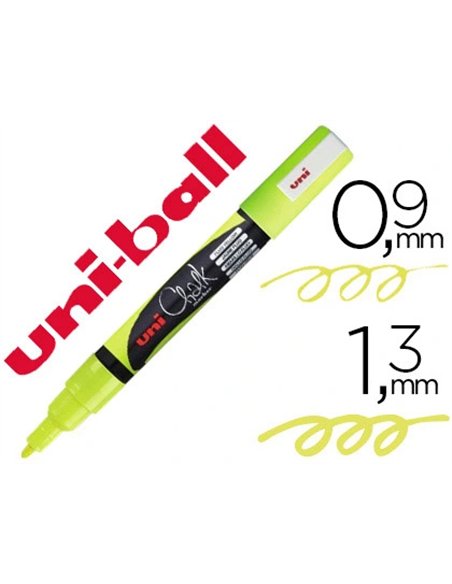 Marqueur uniball craie chalk marker pointe conique fine 0.9/1.3mm craie liquide couleur lumineuse jaune fluo.