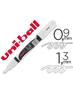 Marqueur uniball craie chalk marker pointe conique fine 0.9/1.3mm craie liquide couleur lumineuse blanc.