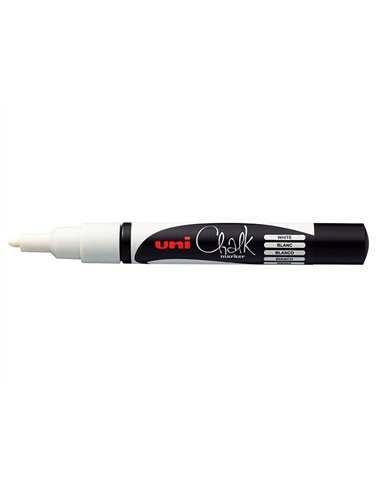 Marqueur uniball craie chalk marker pointe conique fine 0.9/1.3mm craie liquide couleur lumineuse blanc.