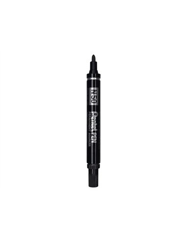 Marqueur pentel n50 permanent pointe ogive 4.3mm encre a solvant indelebile tous supports corps metal noir pack 36 uni.