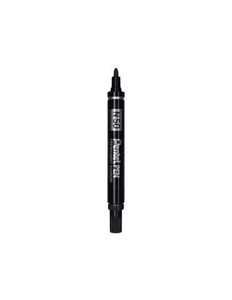 Marqueur pentel n50 permanent pointe ogive 4.3mm encre a solvant indelebile tous supports corps metal noir pack 36 uni.