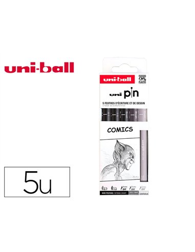 Pochette uni-ball 5 feutres pointe calibree 0.7 gc/gf/n coloris noir.