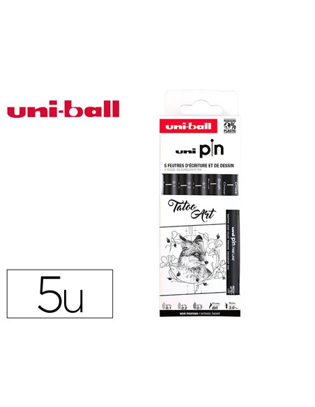 Pochette uni-ball 5 feutres pointe calibree 0.1 cs3200 coloris noir.