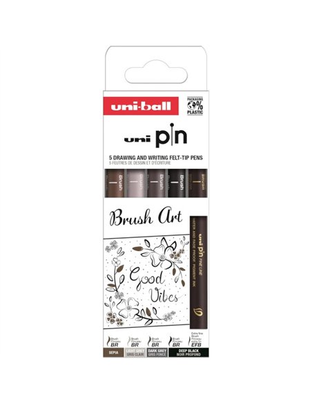 Feutre technique uniball theme brush art pointes calibrees et coloris assortis pochette 5 unites.