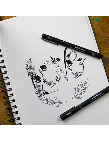 Pochette de 5 feutres techniques uni ball pin pointe calibree encre noir trace net et precis.