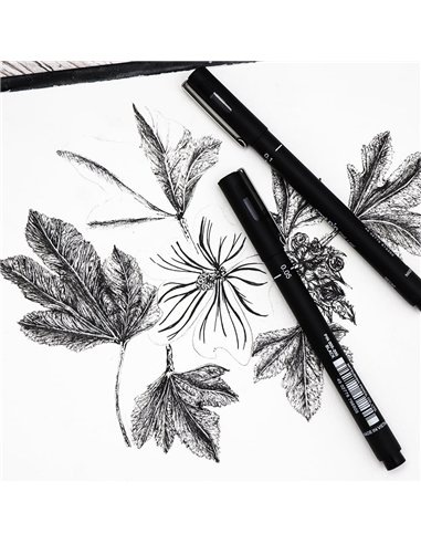 Pochette de 5 feutres techniques uni ball pin pointe calibree encre noir trace net et precis.