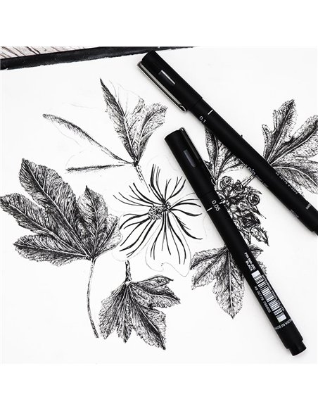 Pochette de 5 feutres techniques uni ball pin pointe calibree encre noir trace net et precis.