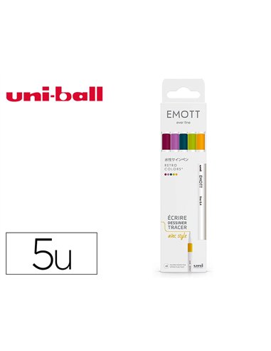 Pochette emott 5 feutres retro colors pointe fine coloris assortis.