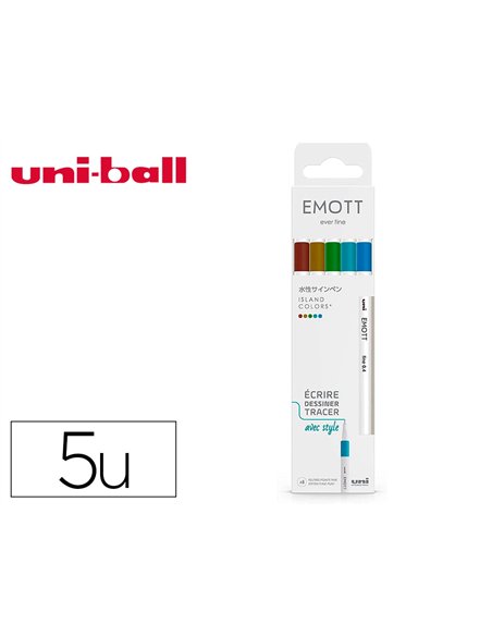 Pochette emott 5 feutres island colors pointe fine coloris assortis.