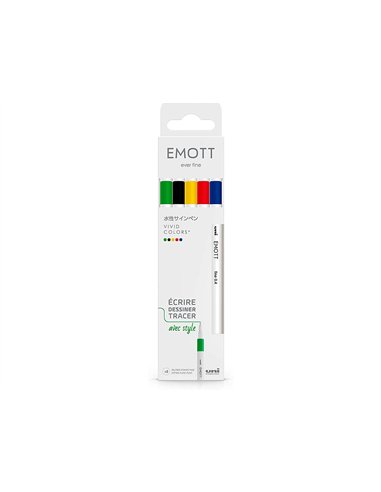 Pochette emott 5 feutres vivid colors pointe fine coloris assortis.