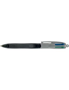 Stylo bille rétractable Bic 4 couleurs Grip Pro avec grip - Pointe moyenne 1 mm - Trait 0,4 mm - Encre à l'huile - Corps gris tr